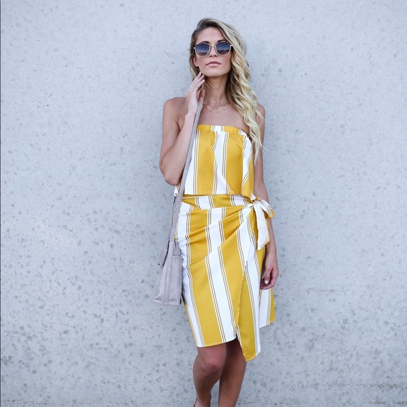 Paper Racine Dresses & Skirts - Mustard/White Striped Wrap & Tie Skirt